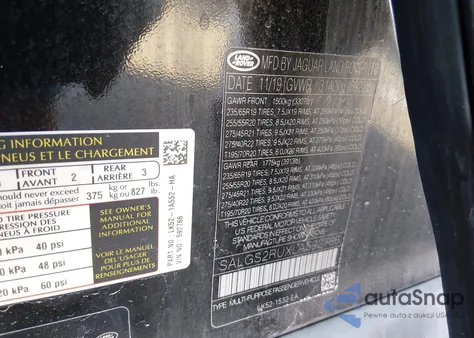 2020 Land Rover Range Rover Hse из США, поврежденный, VIN SALGS2RUXLA592766